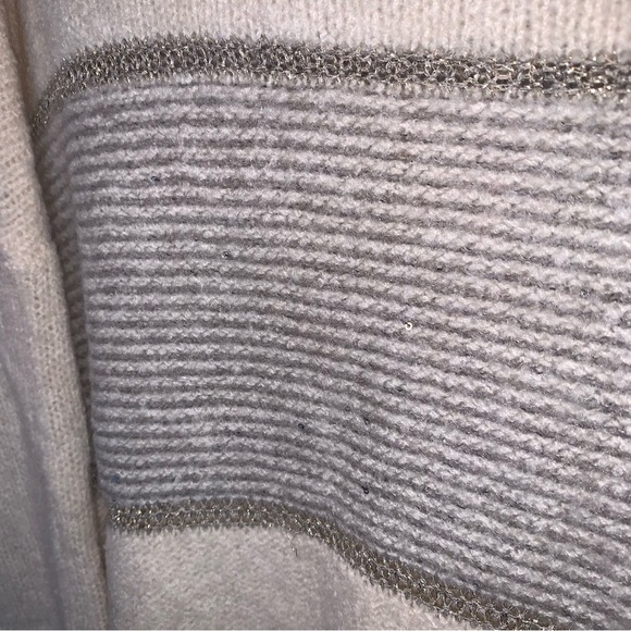 St. John Luxury Cashmere Wool Sweater Large Striped Cream Gray Metallic Knit XL - Picture 7 of 9